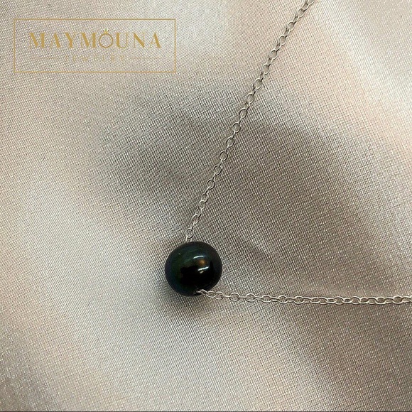 Black FreshWater Pearl 925Sterling Silver Necklace - Picture 2 of 4
